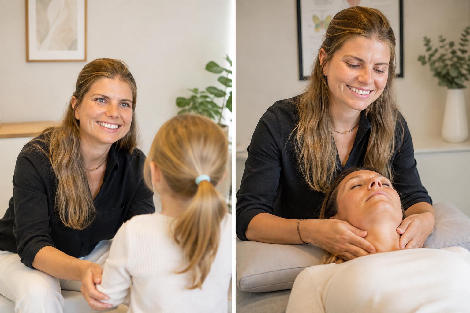Ramona Rockinger bei der Behandlung – Kinderheilkunde und sanfte Nackenbehandlung